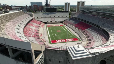 4K PANNING DRONE SHOT; OHIO STADIUM; THE SHOE; OHIO STATE UNIVERSITY Stock Footage 219964058