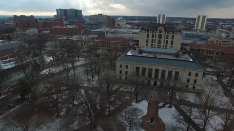 4K PANNING DRONE SHOT OF THOMPSON LIBRARY, OHIO STATE'S LIBRARY Video stock 101813574