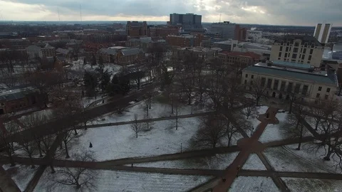 4K PANNING DRONE SHOT OF THOMPSON LIBRARY AT OHIO STATE Video stock 101813575