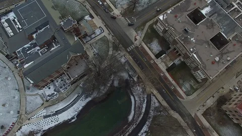 4K PANNING DRONE SHOT OF TRAFFIC AT OHIO STATE UNIVERSITY Video stock 101813767