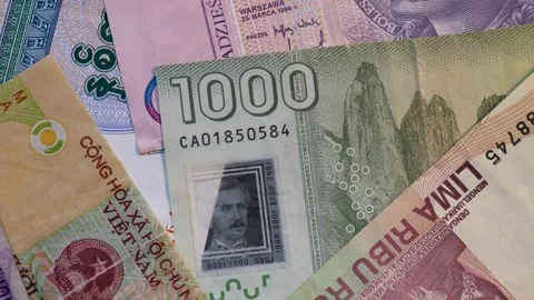 4K Panning Macro close up of Foreign Exchange Banknote collection Stock Footage 270751154