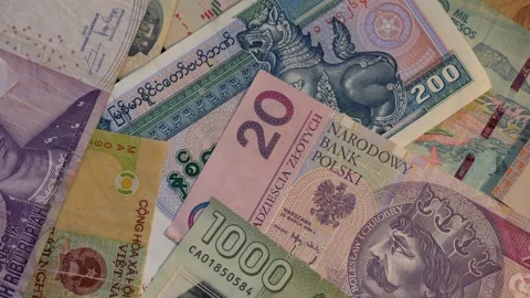 4K Panning Macro close up of Foreign Exchange Banknote collection Stock Footage 270752310