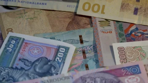 4K Panning Macro close up of Foreign Exchange Banknote collection Stock Footage 270752845