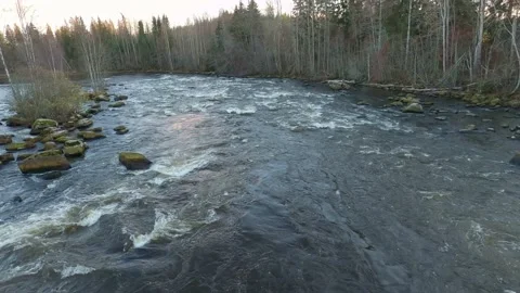 4K Panning shot of a big stream Kuusankoski, Finland (with audio) Stock Footage 194451720