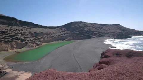 4k Panning shot of Charco de Los Clicos, Charco Verde, Lanzarote. Stock Footage 154553273