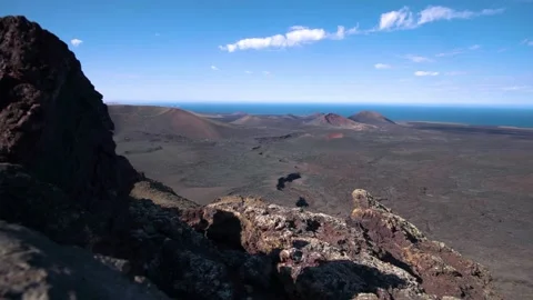 4k Panning shot, motorized slider of Volcanic landscape, Timanfaya National Park Video stock 154553501