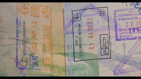 4K Panning shot of Visa Entry Stamp in Passport - EU European Union Stock Footage 270962567
