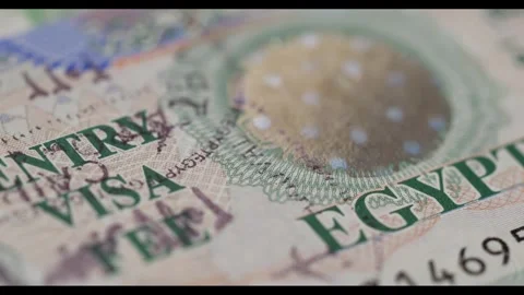 4K Panning shot of Visa Entry Stamp in Passport - Visa on Arrival stamp to Egypt Stock Footage 270963316
