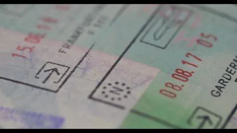 4K Panning shot of Visa Entry Stamp in Passport - EU European Union Stock Footage 270963618