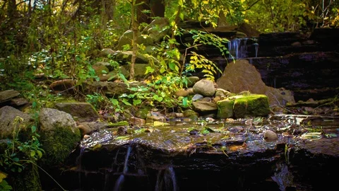 4k - Panning time lapse of a small rocky waterfall Stock Footage 97601665