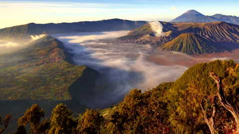4K Panning timelapse Of Bromo volcano at sunrise, East Java, Indonesia Stock Footage 132441702