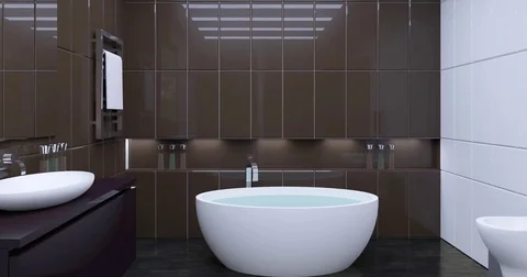 4k. pano interior of modern bathroom Stock Footage 73619933