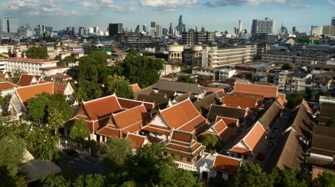 4K Panorama city view time lapse from Golden Mount temple, Bangkok, Thailand Stock Footage 66437785