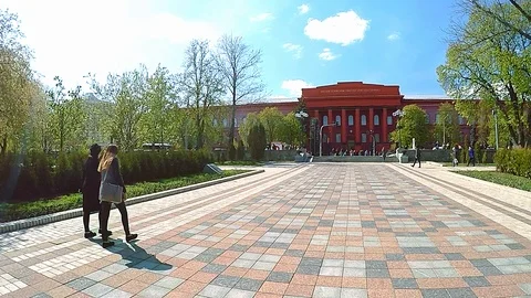 4K panorama of the red building of Shevchenko University in Kiev Stock Footage 101308122