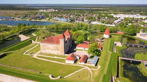 4K panoramic aerial video from flying drone to Kuressaare Castle Stock Footage 276902674