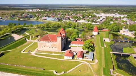 4K panoramic aerial video from flying drone to Kuressaare Castle Stock Footage 276902677