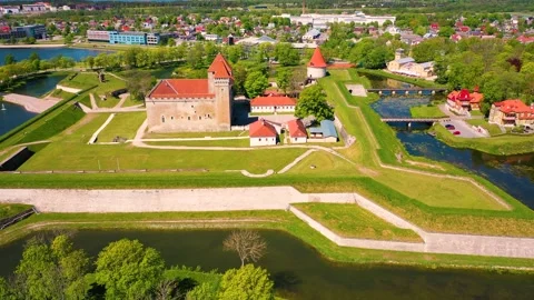 4K panoramic aerial video from flying drone to Kuressaare Castle Stock Footage 276902947