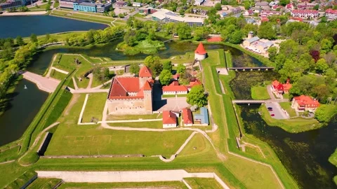 4K panoramic aerial video from flying drone to Kuressaare Castle Stock Footage 276902948