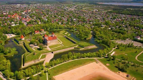 4K panoramic aerial video from flying drone to Kuressaare Castle Stock Footage 276902974