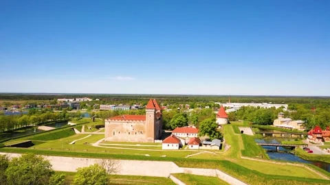 4K panoramic aerial video from flying drone to Kuressaare Castle Stock Footage 276902984