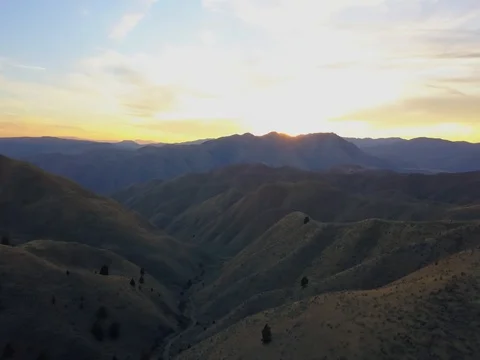 4K Panoramic Aerial Video of Mountain Sunset and Moon - Autumn Video stock 83673079