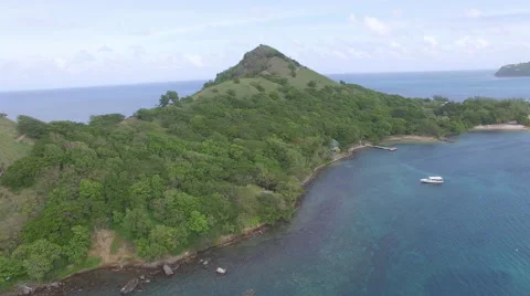 4k panoramic of mountain tops and bay - St Lucia Stock Footage 61859063