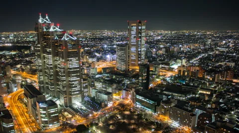 4k panoramic time lapse taken from a high vantage point in Shinjuku Tokyo Japan Video stock 46334559