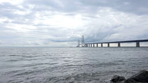 4K Panoramic Timelapse of Big Belt Bridge Crossing between the Danish islands Stock Footage 83246319