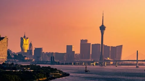 4K Panoramic Urban Scenery Time-lapse of Macau Tower, Macau Peninsula Stock Footage 341575374