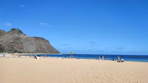 4K panoramic video of Playa de Las Teresitas, tenerife, canary Island, Spain Stock Footage 201888150