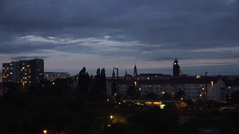 4K Panoramic view Dresden skyline at twilight tourism attraction iconic building Stock Footage 72192917