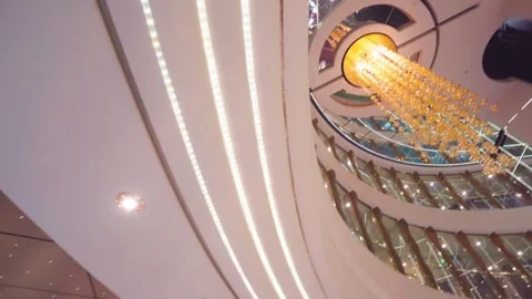 4k, panoramic view interior the main hall of cruise ship, MSC Splendida Stock Footage 255517547