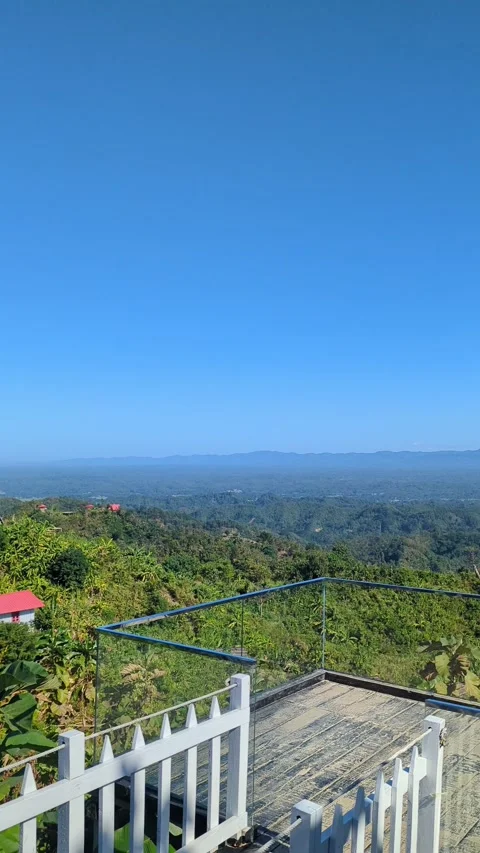 4k Panoramic View of Lush Green Mountains and Valley from a Luxury Wooden D.. Stock Footage 329916992