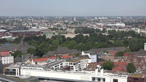 4K Panoramic view suburban area of Hamburg cityscape residential building roof Stock Footage 72186591