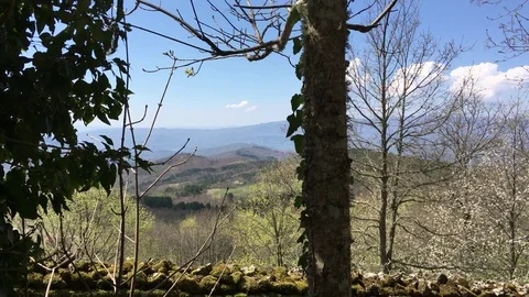 4k Panoramic view of the valley below the sanctuary of La Verna, Arezzo,Tuscany Stock Footage 75168698