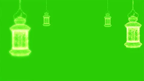 4K Particle Animation Islamic Lanterns Green Black Blue Screen Stock Footage 332156968