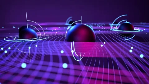 4k particle lines with animated camera lights black planets spheres in space Vídeos de archivo 208698845