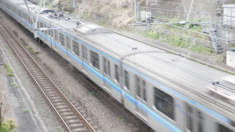 4K Passenger train passing . Stock Footage 238904604