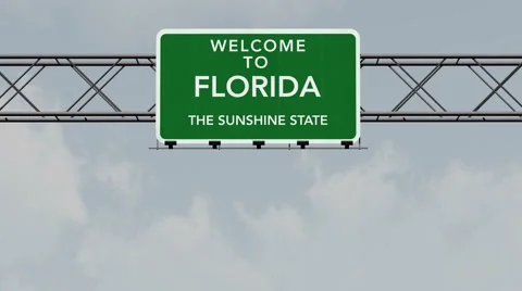 4K Passing Florida USA State Border Welcome Road Sign with Matte 1 neutral Stock Footage 47596774