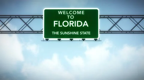 4K Passing Florida USA State Border Welcome Road Sign with Matte 2 stylized Stock-Footage 47596940