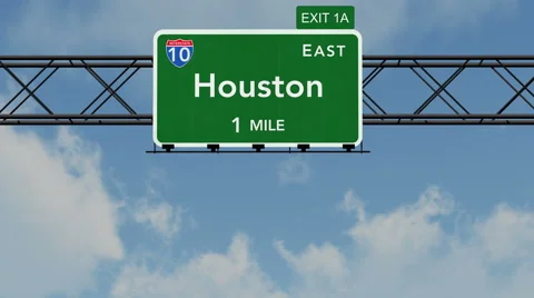 4K Passing Houston Interstate Highway Sign with Matte 1 neutral 스톡 동영상 46795767