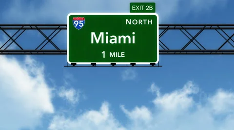 4K Passing Miami Interstate Highway Sign with Matte 2 stylized Video stock 46818327