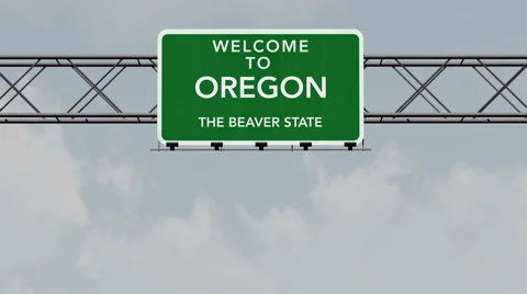 4K Passing Oregon USA State Border Welcome Road Sign with Matte 1 neutral Video stock 47607094