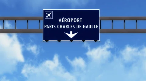 4K Passing Paris Charles De Gaulle France Highway Airport Sign with Matte 4 s Stock-Footage 55714757