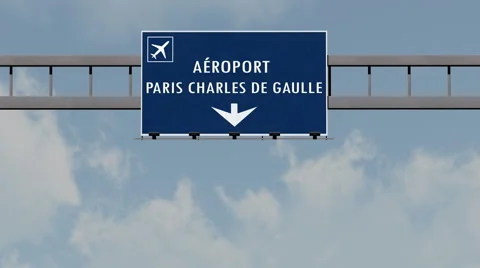 4K Passing Paris Charles De Gaulle France Highway Airport Sign with Matte 3 n Stock-Footage 55715857