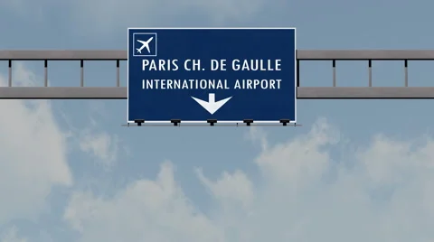 4K Passing Paris Charles De Gaulle France Highway Airport Sign with Matte 7 n Stock-Footage 55717932