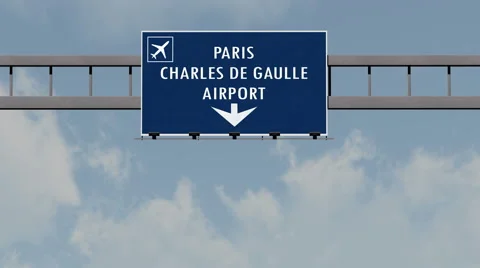 4K Passing Paris Charles De Gaulle France Highway Airport Sign with Matte 9 n Stock-Footage 55718366