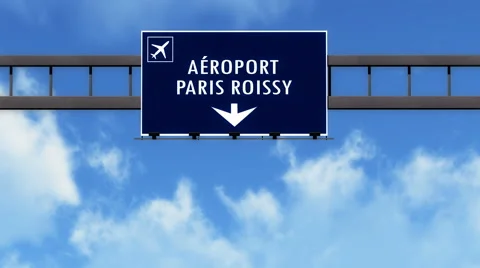 4K Passing Paris Charles De Gaulle France Highway Airport Sign with Matte 6 s Stock-Footage 55722235