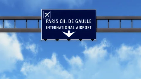 4K Passing Paris Charles De Gaulle France Highway Airport Sign with Matte 8 s Stock-Footage 55722368