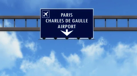 4K Passing Paris Charles De Gaulle France Highway Airport Sign with Matte 10  Stock-Footage 55723364